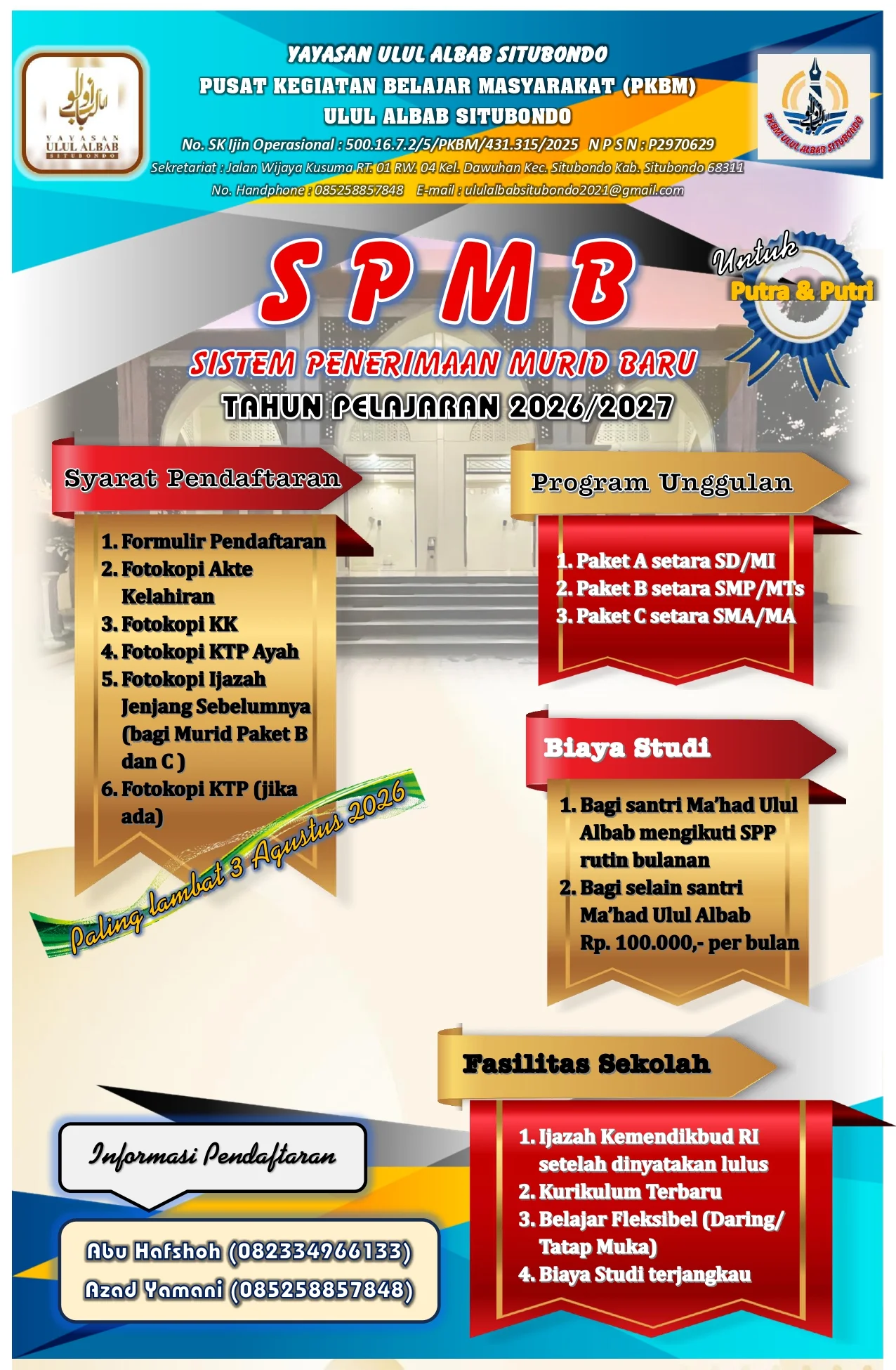 Pendaftaran Siswa Baru  PKBM Ulul Albab Situbondo Tahun Pelajaran 2026/2027